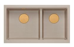 Quadri Newport II Dvojno Bež Granitni Nadgradni Umivalnik 76x45 cm z Bakrenim čepom 1208971752
