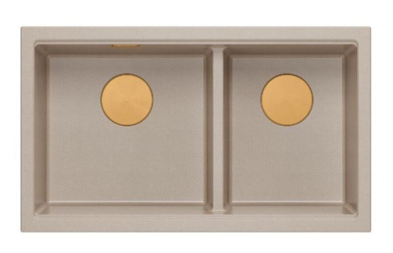 Quadri Newport II Dvojno Bež Granitni Nadgradni Umivalnik 76x45 cm z Bakrenim čepom 1208971752