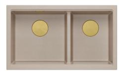 Quadri Newport II Dvojni Bež Granitni Nadgradni Umivalnik 76x45 cm z Zlatim čepom 1208971753