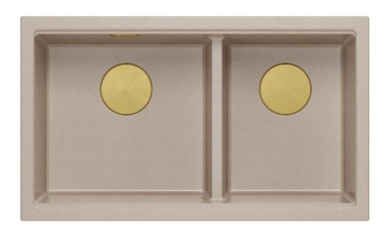 Quadri Newport II Dvojni Bež Granitni Nadgradni Umivalnik 76x45 cm z Zlatim čepom 1208971753