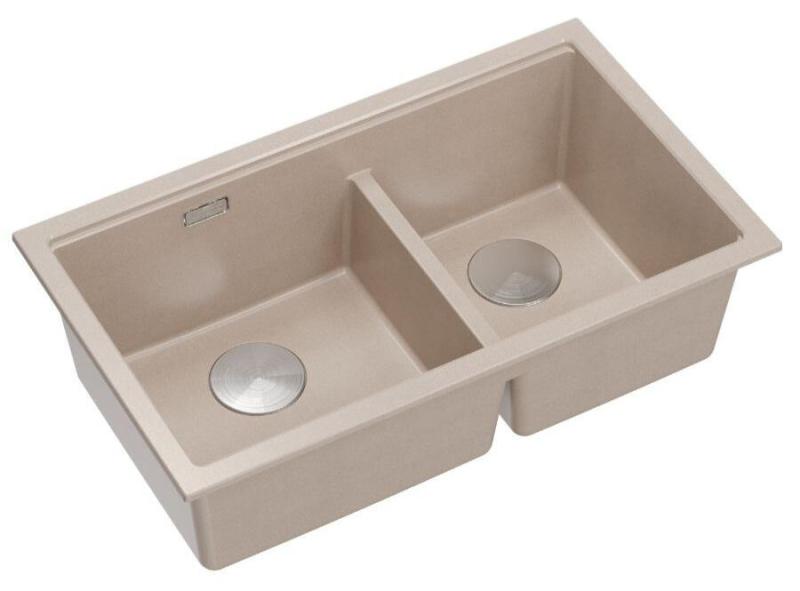 Quadri Newport II Dvojni Bež Granitni Nadgradni Umivalnik 76x45 cm z RVS čepom 1208971754