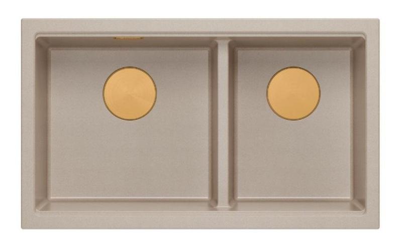 Quadri Newport II Dvojni Bež Granitni Vgradni Umivalnik 702 x 390 mm s Bakreno Zaporko 1208971755