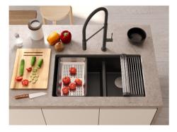 Quadri Newport II Dvojno Bež Granitno Vgradno Korito 702 x 390 mm z Zlatim zamaškom 1208971756