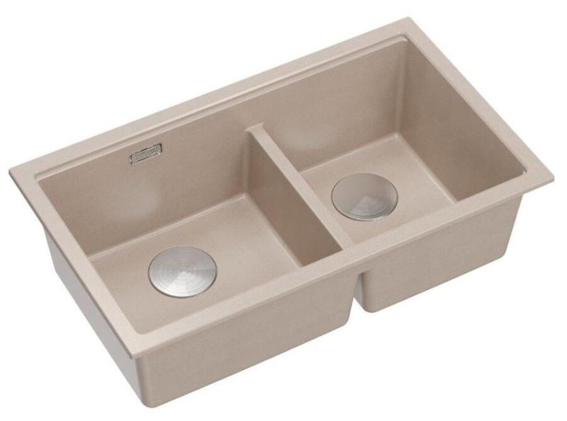 Quadri Newport II Dvojni Bež Granitni Vgradni Korito 702 x 390 mm z RVS čepom 1208971757