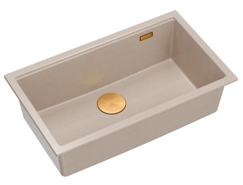 Quadri Newport II veliko in globoko granitno pomivalno korito za vgradnjo in podgradnjo v bež barvi, velikosti 76x45 cm, z bakrenim čepom 1208971758