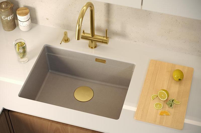 Quadri Newport II granitna vgradna pomivalna korita bež barve 560x450mm z nerjavečim čepom in odtokom 1208971766