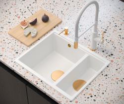 Quadri Newport II bež 1,5 umivalnik iz granita za nadgradnjo in podgradnjo 555x460mm s bakreno zamaškom 1208971767