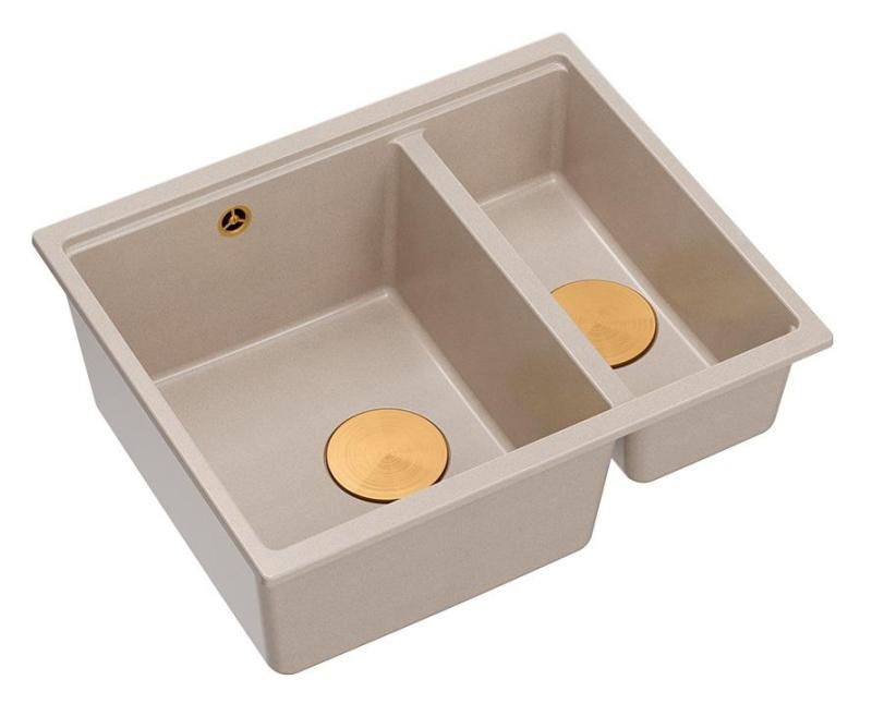 Quadri Newport II bež 1,5 umivalnik iz granita za nadgradnjo in podgradnjo 555x460mm s bakreno zamaškom 1208971767