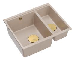 Quadri Newport II bež 1,5 umivalnik iz granita za vgradnjo in podgradnjo 555x460mm z zlatim čepom 1208971768
