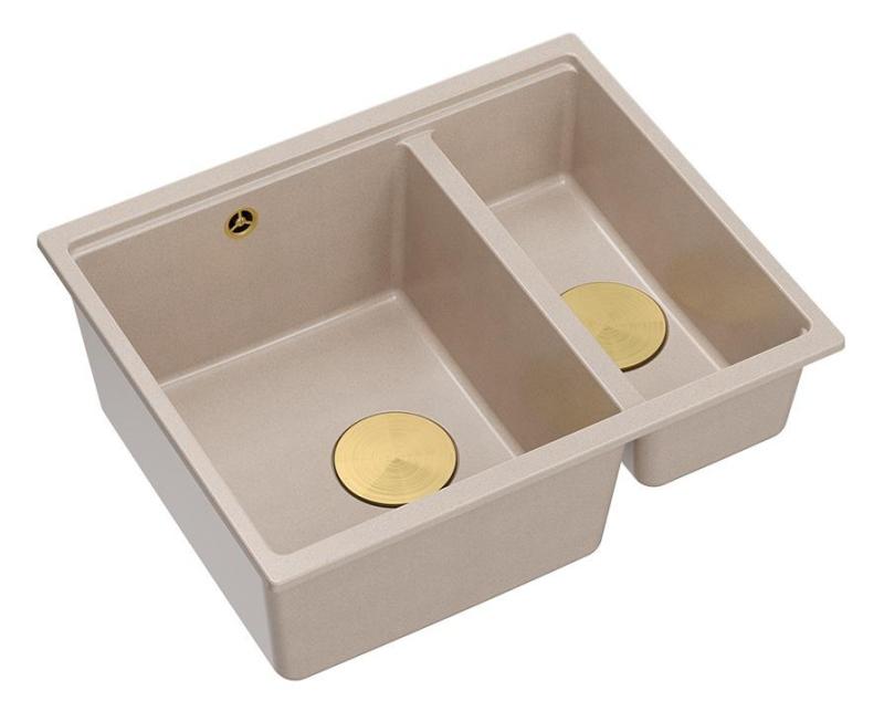 Quadri Newport II bež 1,5 umivalnik iz granita za vgradnjo in podgradnjo 555x460mm z zlatim čepom 1208971768
