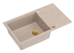 Quadri Luton beige granitni veliki nadgradni pomivalni korito z odcejalnikom, obrnljiv 86x50cm z zlatim čepom 1208971774
