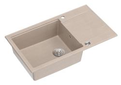 Quadri Luton beige granitni veliki nadgradni umivalnik z odcejalnikom, obrnljiv 86x50cm z rvs čepom 1208971775