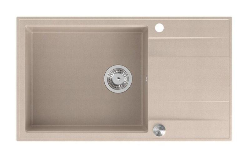 Quadri Luton pearl beige granitni veliki nadgradni pomivalni korito z odcejevalnikom, reverzibilno 86x50cm z nerjavečim čepom 1208971775