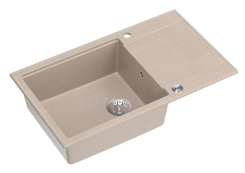 Quadri Luton pearl beige granitni veliki nadgradni pomivalni korito z odcejevalnikom, reverzibilno 86x50cm z nerjavečim čepom 1208971775