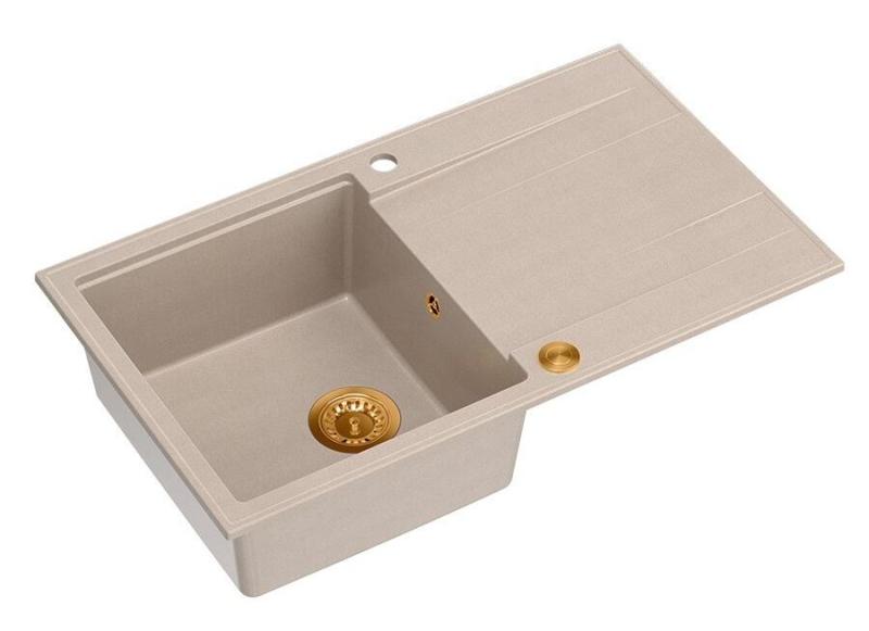 Quadri Luton pearl beige granitni nadgradni umivalnik z odcejalnikom, preoblikovljiv, 86x50cm, s bakreno vtičnico 1208971777