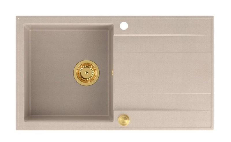 Quadri Luton pearl beige granitni nadgradni pomivalni korito z odcejevalnikom, reverzibilno 86x50cm z zlatim čepom 1208971778