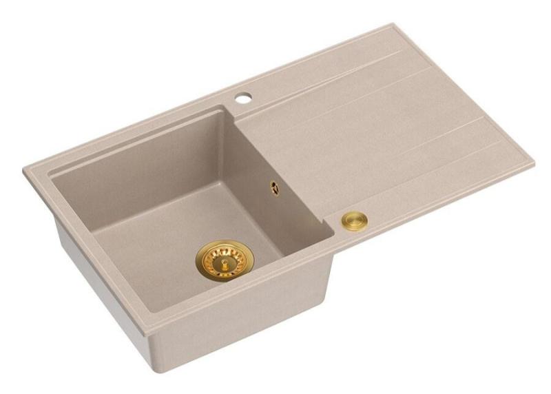 Quadri Luton pearl beige granitni nadgradni pomivalni korito z odcejevalnikom, reverzibilno 86x50cm z zlatim čepom 1208971778
