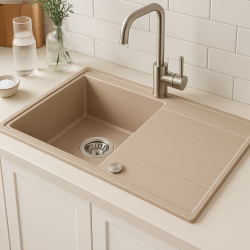 Quadri Luton beige granitni nadgradni umivalnik z odcejevalnikom, reverzibilno 86x50cm z rvs čepom 1208971779