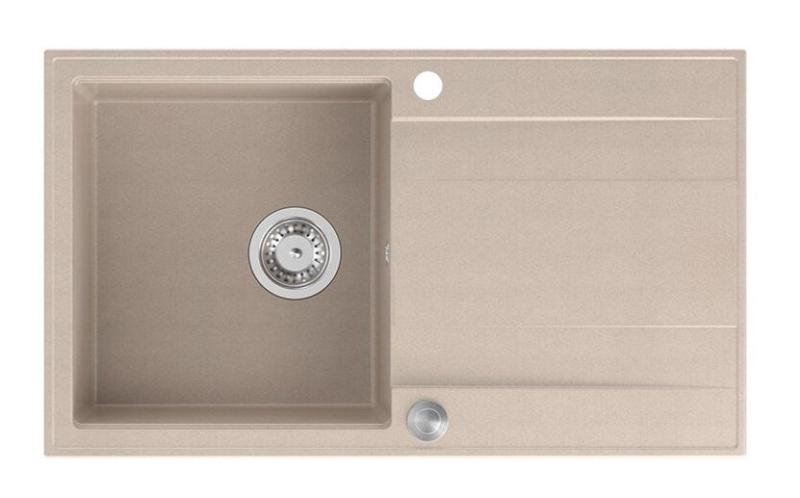 Quadri Luton pearl beige granitni nadgradni umivalnik z odcejalnikom, reverzibilen 86x50cm z rjavo jekleno vtičnico 1208971779