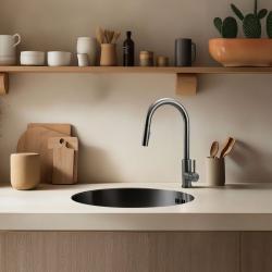 Pure.Sink Rondo Gun metal Kroglični pomivalni korito za vgradnjo, podgradnjo in nadgradnjo 38 cm PRN38-61