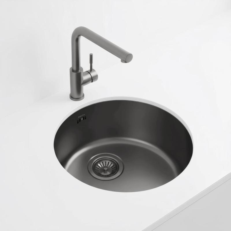 Pure.Sink Rondo Gun metal Kroglični pomivalni korito za vgradnjo, podgradnjo in nadgradnjo 38 cm PRN38-61