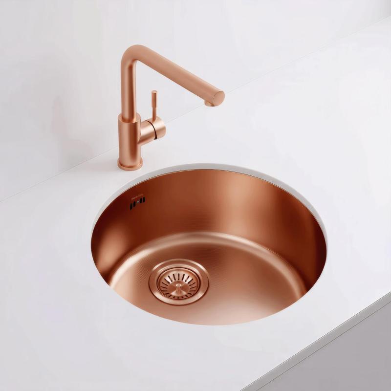 Pure.Sink Rondo Bakreni Okrogli Pomivalni Korito za površinsko vgradnjo, podgradnjo in nadgradnjo 38 cm PRN38-62
