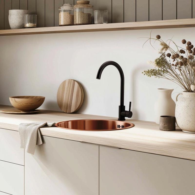 Pure.Sink Rondo Bakreni Okrogli Pomivalni Korito za površinsko vgradnjo, podgradnjo in nadgradnjo 38 cm PRN38-62