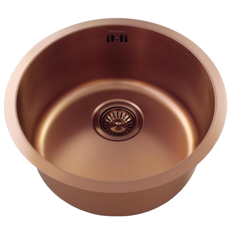 Pure.Sink Rondo Bakreni Okrogli Pomivalni Korito za površinsko vgradnjo, podgradnjo in nadgradnjo 38 cm PRN38-62
