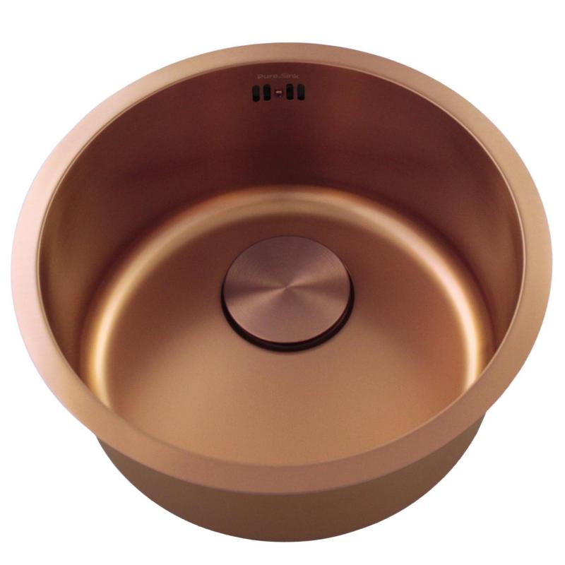 Pure.Sink Rondo Bakreni Okrogli Pomivalni Korito za površinsko vgradnjo, podgradnjo in nadgradnjo 38 cm PRN38-62