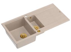 Quadri Luton beige granitni nadgradni 1,5 umivalnik z odcejalnikom, reverzibilni 100x50cm, z zlatim čepom 1208971793
