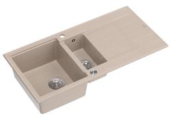 Quadri Luton bež granitni nadgradni umivalnik z 1,5 korita in odcejalnikom, reverzibilen 100x50cm, z RVS čepom 1208971794