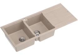 Quadri Luton sestava dvojnega granitnega pomivalnega korita pearl beige z odcejevalnim delom 116x50 cm z RVS čepom 1208971812
