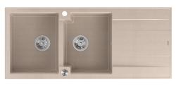 Quadri Luton sestava dvojnega granitnega pomivalnega korita pearl beige z odcejevalnim delom 116x50 cm z RVS čepom 1208971812