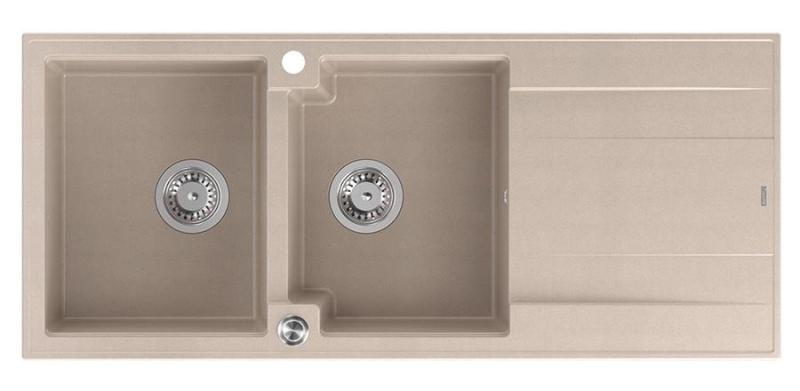 Quadri Luton sestava dvojnega granitnega pomivalnega korita pearl beige z odcejevalnim delom 116x50 cm z RVS čepom 1208971812