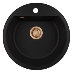 GraniteMy Bremen okrogli granitni umivalnik 43 cm črne barve, za vgradnjo ali podgradnjo, z luknjo za pipo in bakrenim zamaškom 1208971837