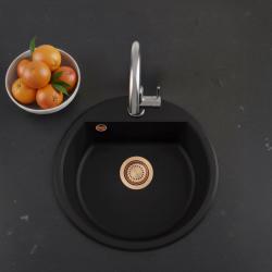 GraniteMy Bremen okrogli granitni umivalnik 43 cm črne barve, za vgradnjo ali podgradnjo, z luknjo za pipo in bakrenim zamaškom 1208971837
