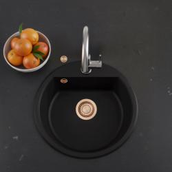 GraniteMy Bremen okroglo granitno pomivalno korito 43 cm, črno, montaža na vrh in spodaj, z luknjo za pipo in avtomatskim bakrenim zamaškom 1208971838