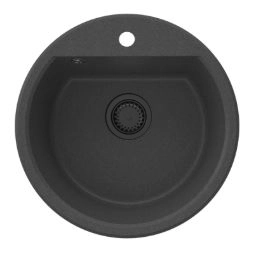 GraniteMy Bremen okroglo granitno pomivalno korito 43 cm, črno, nadgradnja in podgradnja, z luknjo za pipo in avtomatskim črnim zamaškom 1208971839