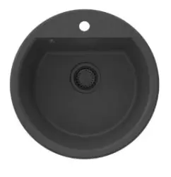 GraniteMy Bremen okroglo granitno pomivalno korito 43 cm, črno, nadgradnja in podgradnja, z luknjo za pipo in avtomatskim črnim zamaškom 1208971839