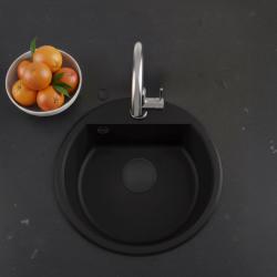 GraniteMy Bremen okroglo granitno pomivalno korito 43 cm, črno, nadgradnja in podgradnja, z luknjo za pipo in avtomatskim črnim zamaškom 1208971839