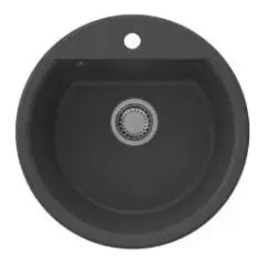 GraniteMy Bremen okroglo granitno pomivalno korito 43 cm, črno, nadgradnja in podgradnja, z luknjo za pipo in avtomatskim nerjavečim čepom 1208971840