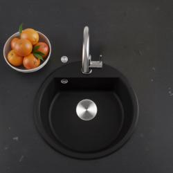 GraniteMy Bremen okroglo granitno pomivalno korito 43 cm, črno, nadgradnja in podgradnja, z luknjo za pipo in avtomatskim nerjavečim čepom 1208971840