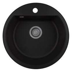 GraniteMy Bremen okroglo granitno korito 43 cm črne barve, za nadgradnjo in vgradnjo, z luknjo za pipo in vtičem iz temnega kovine 1208971842
