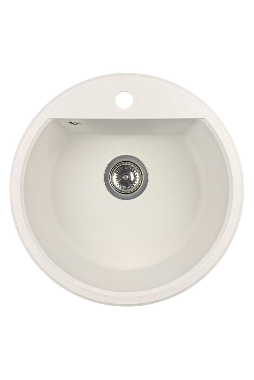 GraniteMy Bremen krožno granitno korito 43 cm belo, montaža na vrhu in spodaj, s kranjskim luknjakom in avtomatskim inox čepom 1208971845