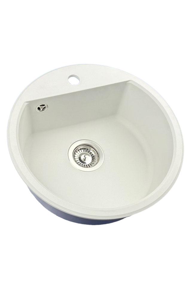 GraniteMy Bremen krožno granitno korito 43 cm belo, montaža na vrhu in spodaj, s kranjskim luknjakom in avtomatskim inox čepom 1208971845