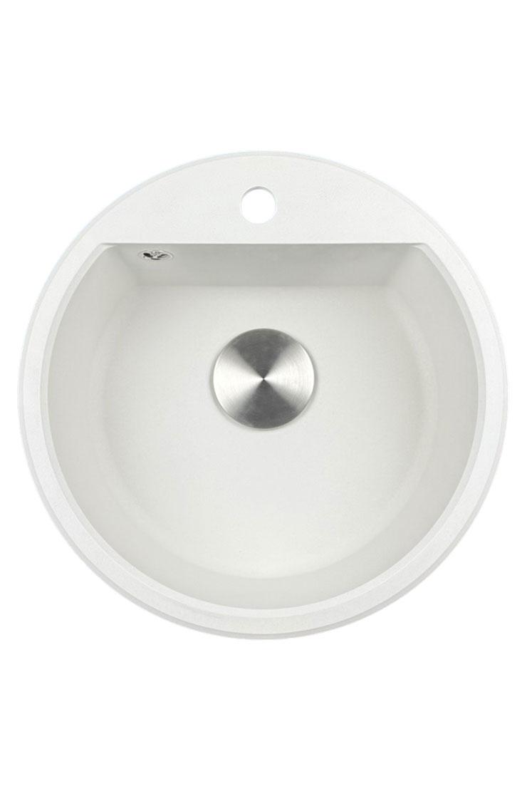 GraniteMy Bremen krožno granitno korito 43 cm belo, montaža na vrhu in spodaj, s kranjskim luknjakom in avtomatskim inox čepom 1208971845