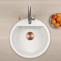 GraniteMy Bremen okroglo granitno umivalno korito 43 cm belo, za montažo nad in pod pult, z luknjo za pipa in avtomatskim bakrenim zamaškom 1208971847