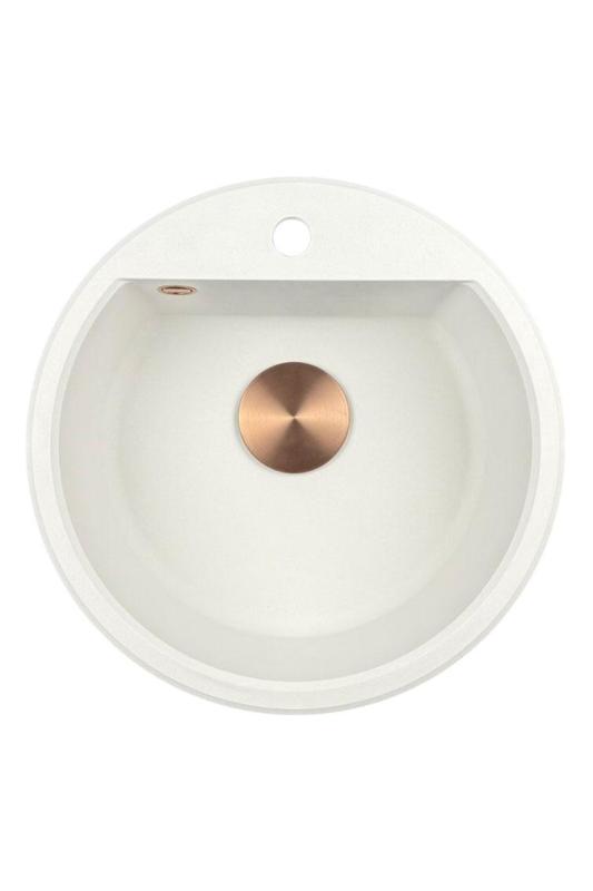 GraniteMy Bremen okroglo granitno umivalno korito 43 cm belo, za montažo nad in pod pult, z luknjo za pipa in avtomatskim bakrenim zamaškom 1208971847