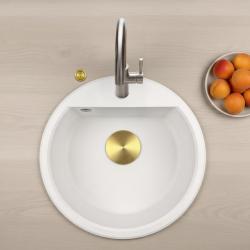 GraniteMy Bremen okroglo granitno korito 43 cm belo, za montažo od zgoraj in spodaj, z odprtino za pipo in avtomatskim zlatim čepom 1208971848