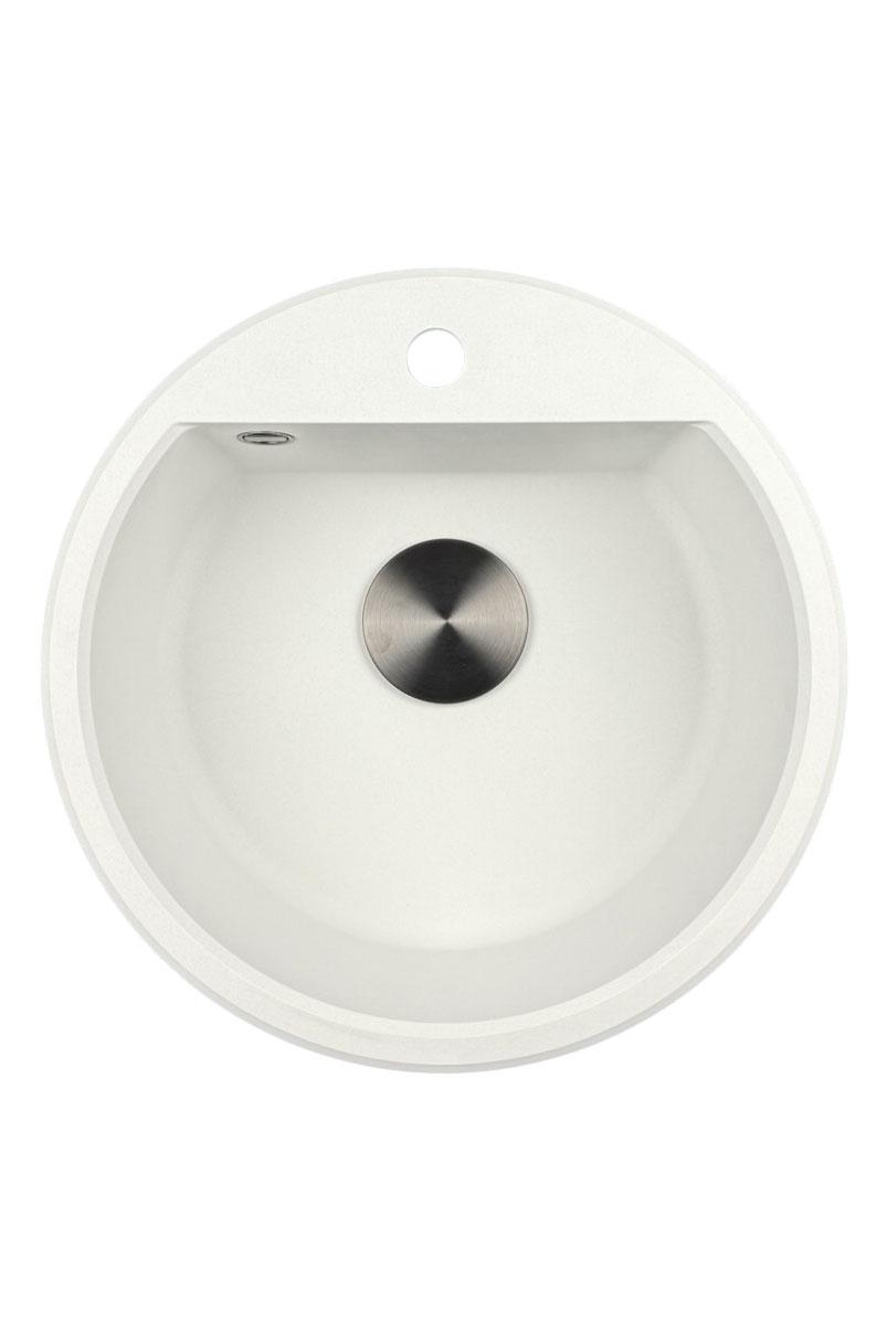 GraniteMy Bremen okroglo granitno pomivalno korito 43 cm belo, za montažo na vrhu in spodaj, z luknjo za pipo in avtomatskim čepom iz brona 1208971849